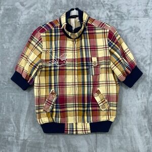Y2K Nick & Mo Plaid Short sleeve Jacket Women's Size M Cotton Full Zip Retro